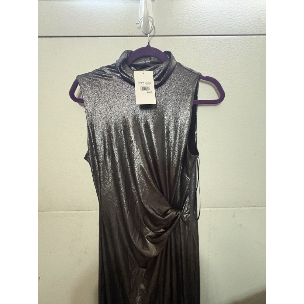 HARPER ROSE-SILVER-TURTLENECK-SIDE KNOT-RUCHED-MAXI DRESS-SIZE-10-NWT